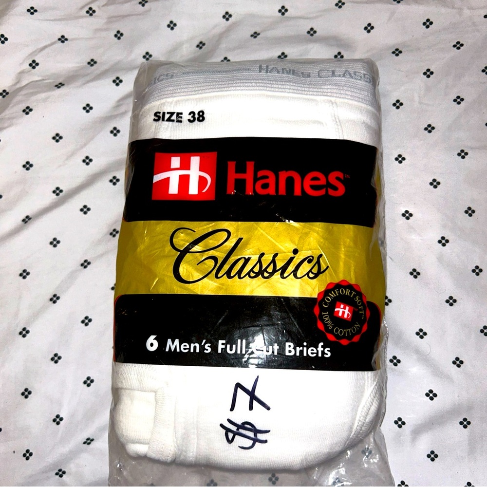 Vintage 1993 Hanes Classics 6 Pack Full Cut Briefs Size 38 100% Cotton USA